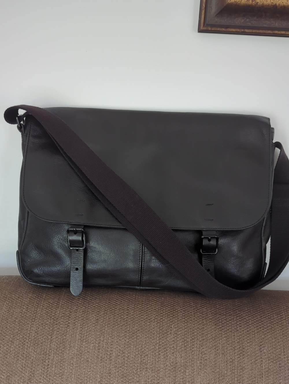 Fossil Black Leather Buckner Messenger Bag